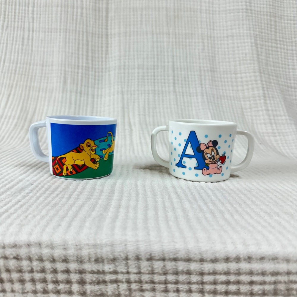 2 VINTAGE 90s DISNEY LION KING & MICKEY MUG CUP MELAMINE PLASTIC SELANDIA BABY